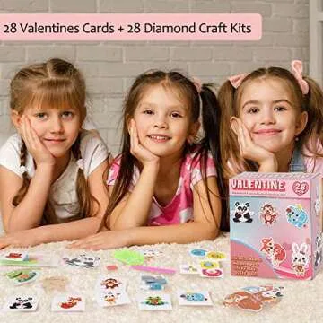 Valentines Day Cards for Kids - 28pcs Diamond Animal Craft Kits Valentines Cards, Kids Valentines Da...