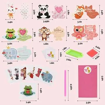 Valentines Day Cards for Kids - 28pcs Diamond Animal Craft Kits Valentines Cards, Kids Valentines Day Cards with 7 Different Gem Stickers for School Classroom Valentine's Gifts Exchange Decorations
