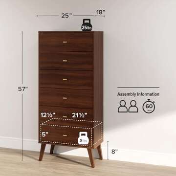 Prepac Milo 6 Drawer Retro Chest - Stylish Storage Solution