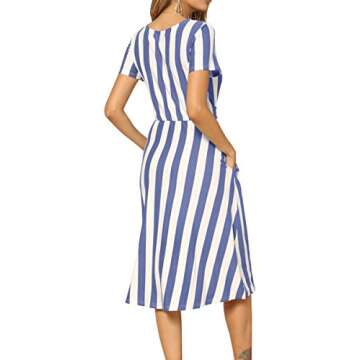 levaca Womens Casual Striped Loose Flowy Belt Tunic Work Midi Dress Light Blue S