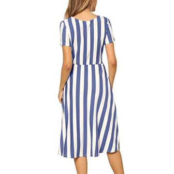levaca Womens Casual Striped Loose Flowy Belt Tunic Work Midi Dress Light Blue S