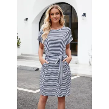 Versatile Summer Striped T-Shirt Dress With Pockets