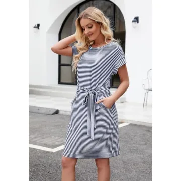 Versatile Summer Striped T-Shirt Dress With Pockets