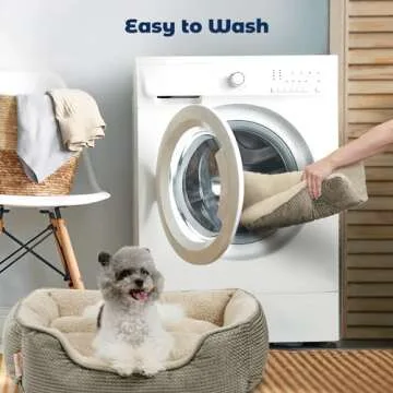 Miguel Dog Bed with Removable Cushion/Pillow for Medium Small Dogs, Washable Pet Bed with Side Easy to Wash Puppy Bed, Large Rectangle Cat Bed for Indoor Cat with Anti-Slip Bottom, Khaki 30 Inch