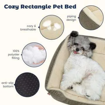 Miguel Dog Bed with Removable Cushion/Pillow for Medium Small Dogs, Washable Pet Bed with Side Easy to Wash Puppy Bed, Large Rectangle Cat Bed for Indoor Cat with Anti-Slip Bottom, Khaki 30 Inch
