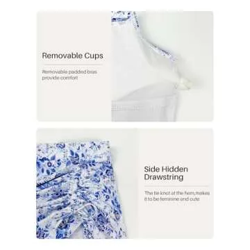 Tankini Swimsuits Tummy Control Bathing Suits for Women Swimming Suits Modest Ladies Swimsuits for Women Push Up Two Piece with Skirt High Waist Slimming Tankini Set Swimwear Blue Flower X-Large