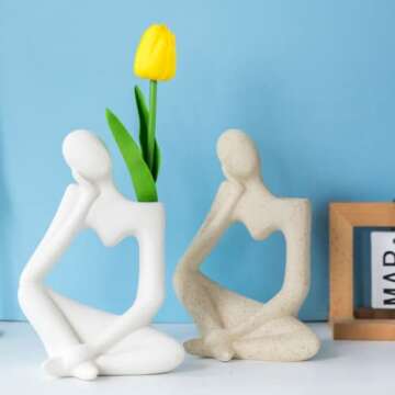 Arawat Ceramic White Vase Flower Vase for Home Decor Modern Style Thinker Vase for Table Shelf Home ...