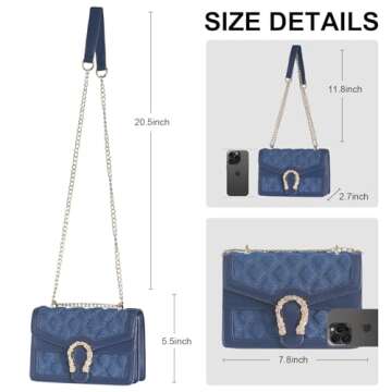 Aiqudou Quilted Crossbody Shoulder Bag for Women - Small Denim Chain Purse Leather Strap Fashion Casual Messenger Purse Bag