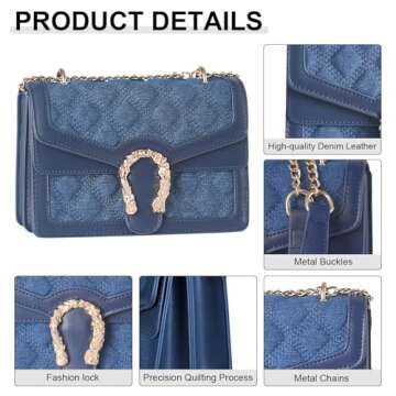 Aiqudou Quilted Crossbody Shoulder Bag for Women - Small Denim Chain Purse Leather Strap Fashion Casual Messenger Purse Bag
