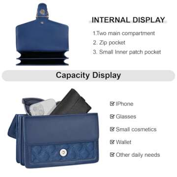 Aiqudou Quilted Crossbody Shoulder Bag for Women - Small Denim Chain Purse Leather Strap Fashion Casual Messenger Purse Bag