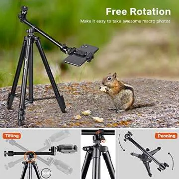 UBeesize 50-inch Phone Tripod Stand with Extended Arm, Portable Horizontal Tripod with 360° Adjustable Ball Head for Video Recording, Live Streaming and Photography