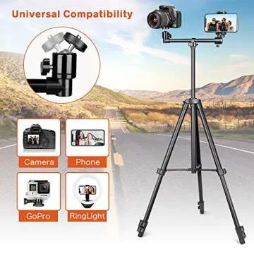 UBeesize 50-inch Phone Tripod Stand with Extended Arm, Portable Horizontal Tripod with 360° Adjustable Ball Head for Video Recording, Live Streaming and Photography