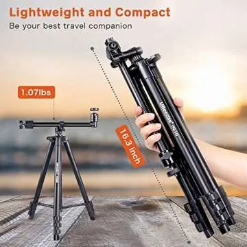 UBeesize 50-inch Phone Tripod Stand with Extended Arm, Portable Horizontal Tripod with 360° Adjustable Ball Head for Video Recording, Live Streaming and Photography