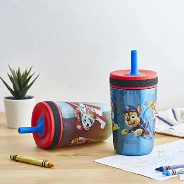 Zak Designs PAW Patrol Kelso Tumbler Set, Leak-Proof Screw-On Lid with Straw, Bundle for Kids Includ...