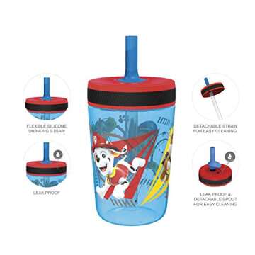 Zak Designs PAW Patrol Kelso Tumbler Set, Leak-Proof Screw-On Lid with Straw, Bundle for Kids Includes Plastic and Stainless Steel Cups with Additional Sipper (Paw Patrol- 3pc)15 fl oz