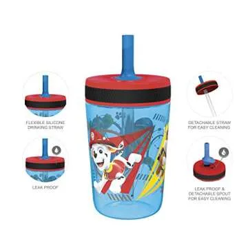 Zak Designs PAW Patrol Kelso Tumbler Set, Leak-Proof Screw-On Lid with Straw, Bundle for Kids Includes Plastic and Stainless Steel Cups with Additional Sipper (Paw Patrol- 3pc)15 fl oz