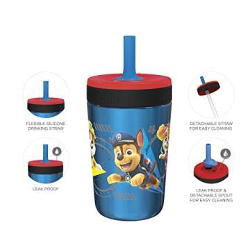 Zak Designs PAW Patrol Kelso Tumbler Set, Leak-Proof Screw-On Lid with Straw, Bundle for Kids Includes Plastic and Stainless Steel Cups with Additional Sipper (Paw Patrol- 3pc)15 fl oz