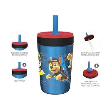 Zak Designs PAW Patrol Kelso Tumbler Set, Leak-Proof Screw-On Lid with Straw, Bundle for Kids Includes Plastic and Stainless Steel Cups with Additional Sipper (Paw Patrol- 3pc)15 fl oz