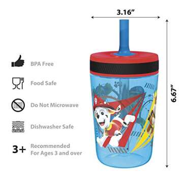 Zak Designs PAW Patrol Kelso Tumbler Set, Leak-Proof Screw-On Lid with Straw, Bundle for Kids Includes Plastic and Stainless Steel Cups with Additional Sipper (Paw Patrol- 3pc)15 fl oz