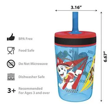 Zak Designs PAW Patrol Kelso Tumbler Set, Leak-Proof Screw-On Lid with Straw, Bundle for Kids Includes Plastic and Stainless Steel Cups with Additional Sipper (Paw Patrol- 3pc)15 fl oz