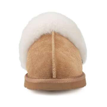 Parfeying Women's Sheepskin House Slippers Indoor Outdoor Shearling Shoes for Women,L21605 Chestnut ...