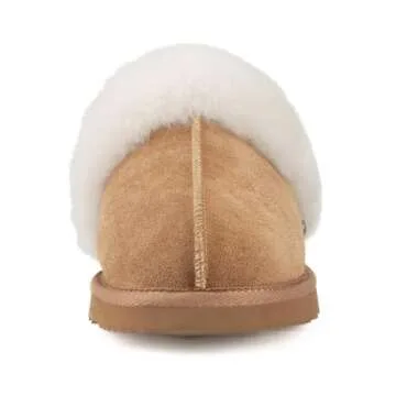 Parfeying Women's Sheepskin House Slippers Indoor Outdoor Shearling Shoes for Women,L21605 Chestnut ...