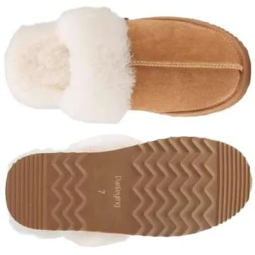 Parfeying Women's Sheepskin House Slippers Indoor Outdoor Shearling Shoes for Women,L21605 Chestnut 8US