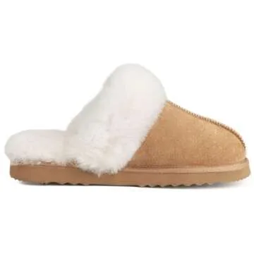 Parfeying Women's Sheepskin House Slippers Indoor Outdoor Shearling Shoes for Women,L21605 Chestnut 8US
