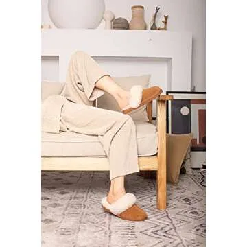 Parfeying Women's Sheepskin House Slippers Indoor Outdoor Shearling Shoes for Women,L21605 Chestnut 8US