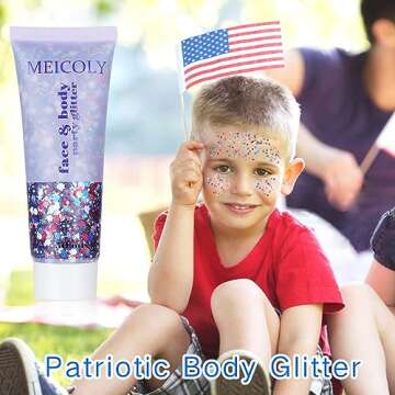 MEICOLY USA Flag Pride Face Body Glitter,Halloween Festival Sparkling Mermaid Body Glitter Gel,Presi...