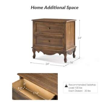 Elegant HULALA HOME Wood Nightstand with Charging Station, French Design for Bedroom