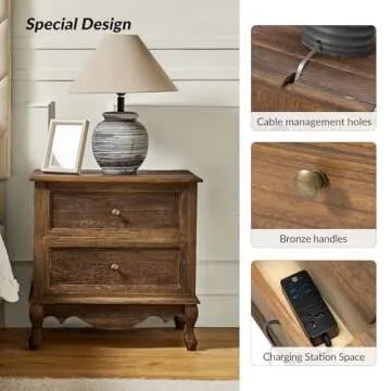 Elegant HULALA HOME Nightstand with Charging Station