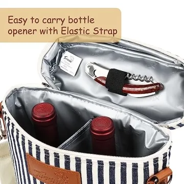 Tirrinia 2 Bottle Wine Gift Tote Bag, Insulated Wine Cooler Bag for Travel, Wedding, BYOB, Party, and Wine Accessories for Wine Lovers, Stripe