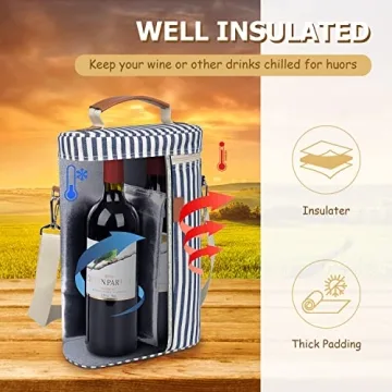 Tirrinia 2 Bottle Wine Gift Tote Bag, Insulated Wine Cooler Bag for Travel, Wedding, BYOB, Party, and Wine Accessories for Wine Lovers, Stripe