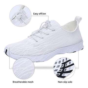 Racqua Mens Womens Lightweight Quick Drying Aqua Water Shoes Athletic Sport Walking Shoes Swimming Shoes White 7 Women/6 Men