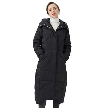 Orolay Women's Winter Maxi Jacket with Hood in Black