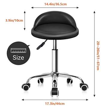 KKTONER PU Leather Round Rolling Stool with Back Rest Height Adjustable Swivel Drafting Work SPA Task Chair with Wheels Black