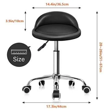 KKTONER PU Leather Round Rolling Stool with Back Rest Height Adjustable Swivel Drafting Work SPA Task Chair with Wheels Black