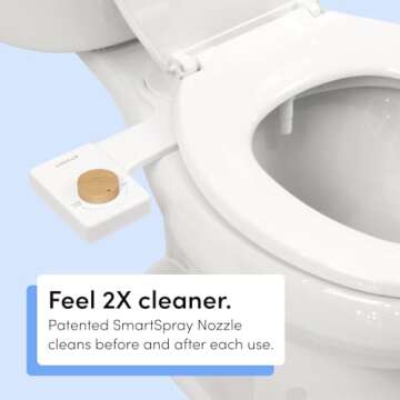 TUSHY Fresh Bidet: Ultra Slim Toilet Seat Attachment (Non-Electric Self-Cleaning Hygienic Nozzle) Ea...