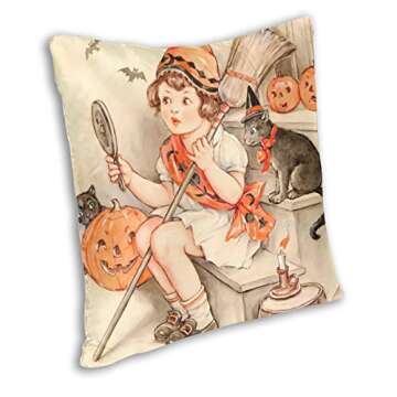 MINIOZE Vintage Halloween Witch Black cat Fall Print Plush Soft Square Pillow Covers Home Decor Cushion Covers Decorations Gifts Pillowcase for Indoor Sofa Bedroom Car 18 x 18 Inch