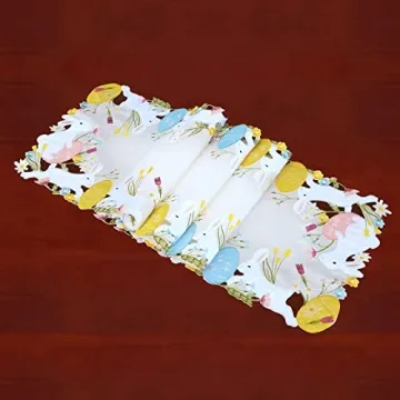 Simhomsen Embroidered Colorful Eggs and Bunny Table Runners Dresser Scarf for Easter Holiday or Spring Season (14 x 69 inches)