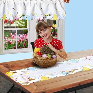 Simhomsen Embroidered Colorful Eggs and Bunny Table Runners Dresser Scarf for Easter Holiday or Spring Season (14 x 69 inches)