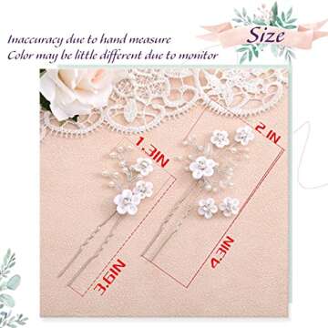 Fstrend Bridal Wedding Hair Pins Silver Sparkly Rhinestones Pearls Flower Hair Pin Bride Hairpieces Gorgeous Hair Accessories for Women(Pack of 2) (Silver)
