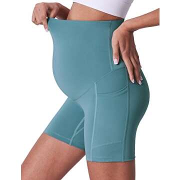 POSHDIVAH 3 Pack Black Grey Blue Maternity Biker Shorts Over The Belly Summer Comfy Pregnancy Yoga A...