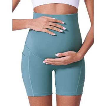 POSHDIVAH 3 Pack Black Grey Blue Maternity Biker Shorts Over The Belly Summer Comfy Pregnancy Yoga Active Workout Athletic Short Pants 5" Medium
