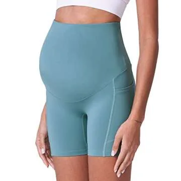 POSHDIVAH 3 Pack Black Grey Blue Maternity Biker Shorts Over The Belly Summer Comfy Pregnancy Yoga Active Workout Athletic Short Pants 5" Medium