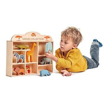 Tender Leaf Toys Safari Animals – 8 Wooden Zoo Figurines with a Display Shelf -Classic Toy for Pretend Play – Develops Social, Creative & Imaginative Skills – Learning Role Play – Ages 3+ Years