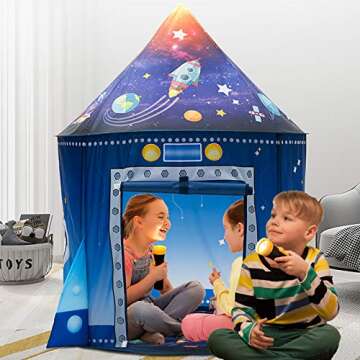 WillingHeart Rocket Ship Play Tent for Kids, Astronaut Spaceship Space Themed Pretend Playhouse Indo...