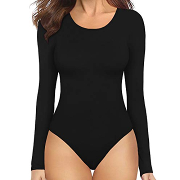 Versatile MANGOPOP Women's Round Collar Bodysuit for Everyday Fashion