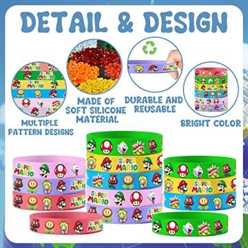 24pcs Mario Birthday Party Supplies, Mario Party Decorations Party Silicone Bracelets